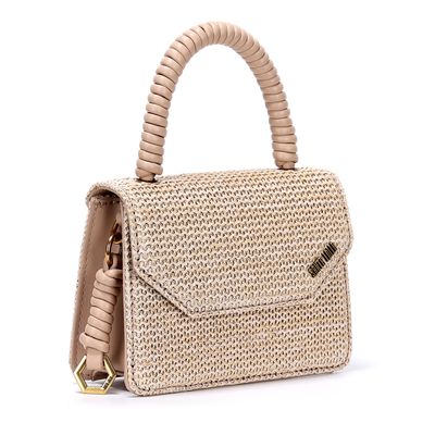 Bolsa Transversal Bege Tramada Pequena Alça de Mão