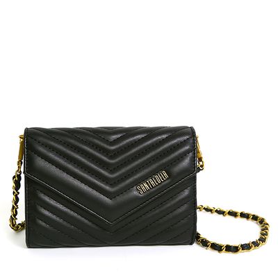 Bolsa Carteira Envelope Soft Preta Alça Corrente