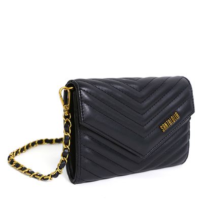 Bolsa Carteira Envelope Soft Preta Alça Corrente