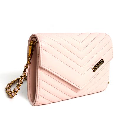 Bolsa Carteira Envelope Soft Rosa Claro Alça Corrente