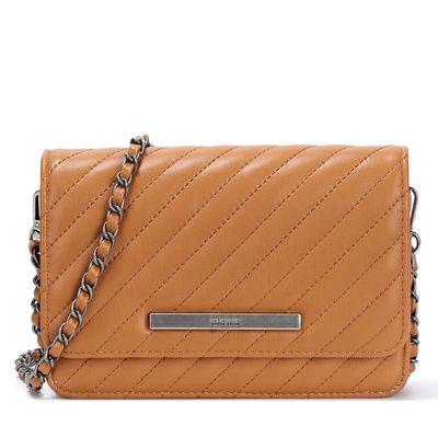 Bolsa Transversal Marrom Matelassê Pequena Alça Corrente