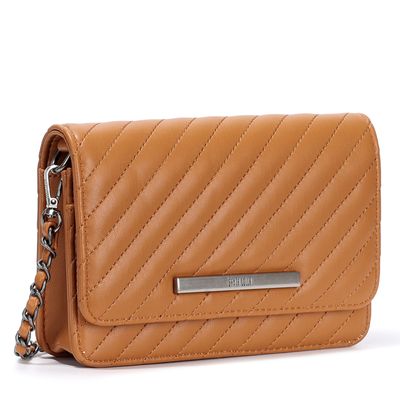 Bolsa Transversal Marrom Matelassê Pequena Alça Corrente