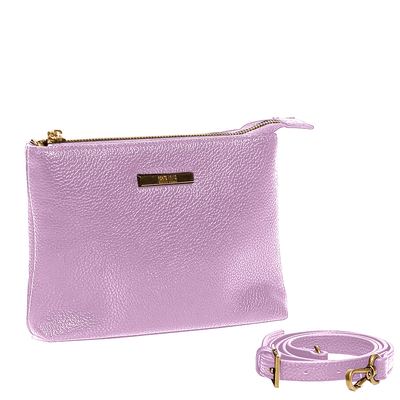 Bolsa Transversal Texturizada Roxo Lilás Com Detalhes Dourados E Tag De Logo Pequena