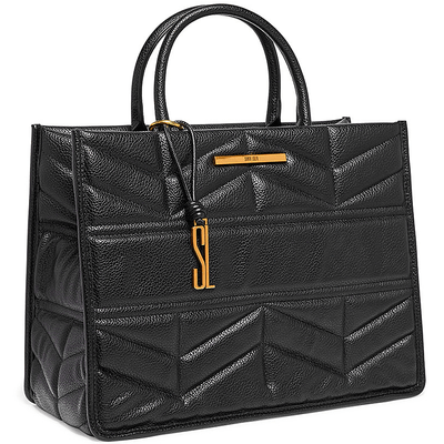 Bolsa Tote Preta Estruturada Matelassê Alça De Mão