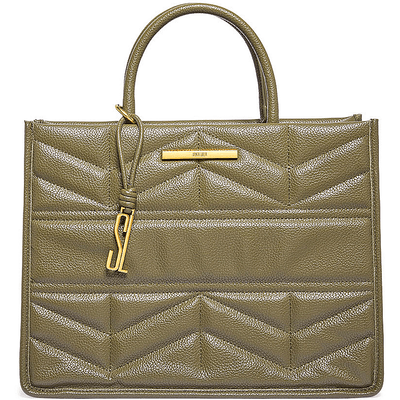 Bolsa Tote Verde Militar Estruturada Matelassê Alça De Mão