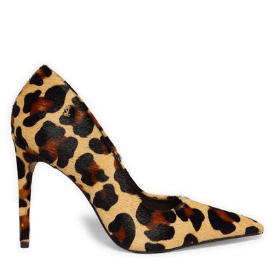 Scarpin Couro Estampa Animal Print Onça Salto Alto Fino