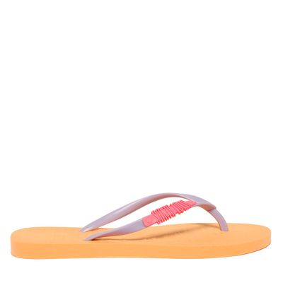 Chinelo Flip Flop Borracha Laranja Tira Roxa