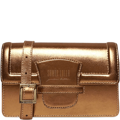 Bolsa Transversal Metalizada Marrom Bronze Couro Pequena - Linha Genuine Leather