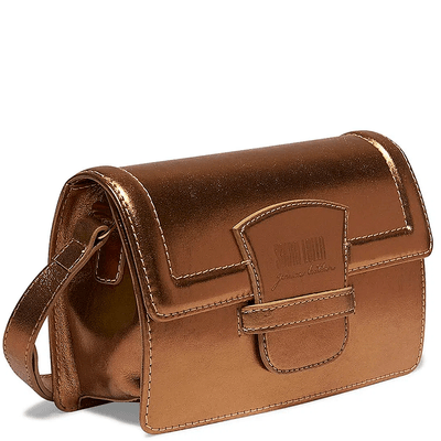 Bolsa Transversal Metalizada Marrom Bronze Couro Pequena - Linha Genuine Leather
