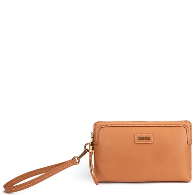 Bolsa Clutch de Mão Lisa Marrom