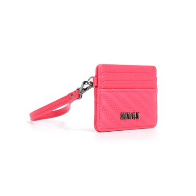 Porta Cartão Matelassê Rosa Divisórias Alça de Mão
