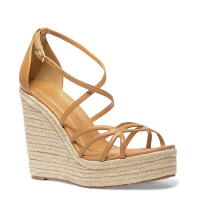 Sandália Espadrille Marrom Claro Couro Salto Alto