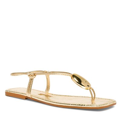 Rasteira Metalizada Verniz Glossy Dourada Bico Quadrado