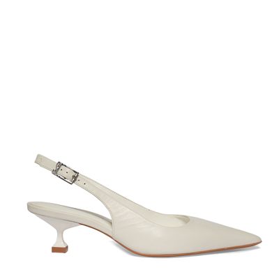 Scarpin Slingback Couro Branco Salto Baixo Taça