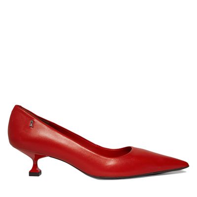 Scarpin Couro Vermelho Salto Baixo Taça