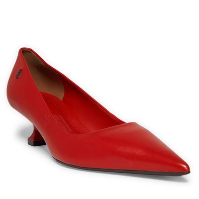 Scarpin Couro Vermelho Salto Baixo Taça