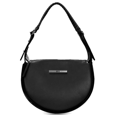 Bolsa Baguete Meia Lua Grande com Alça Trançada Preta
