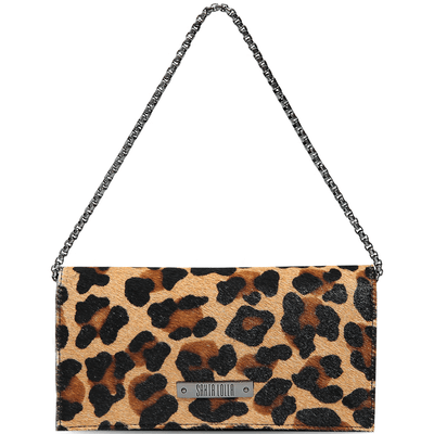 Bolsa Baguete Carteira Pequena Animal Print Onça Bege