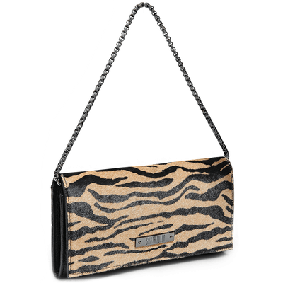 Bolsa Baguete Carteira Pequena Animal Print Tigre Bege