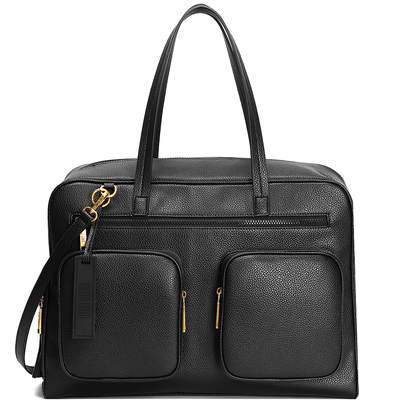 Bolsa Mala de Mão Grande Texturizada com Bolsos Preta