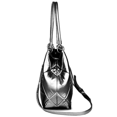 Bolsa Shopper Universitária Matelassê Metalizada Preta