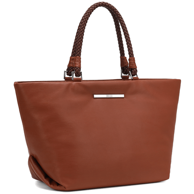 Bolsa Shopper Universitária Grande com Detalhes na Lateral Marrom