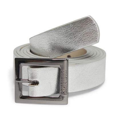 Cinto Couro Metalizado Prata