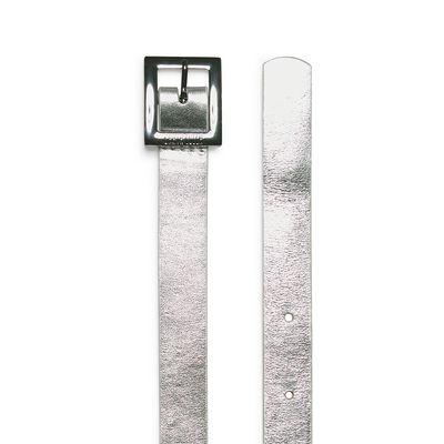 Cinto Couro Metalizado Prata