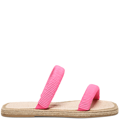 Papete Flat Espadrille com Tiras de Cordão Rosa Neon