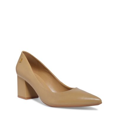 Sapato Scarpin Marrom Couro Salto Bloco