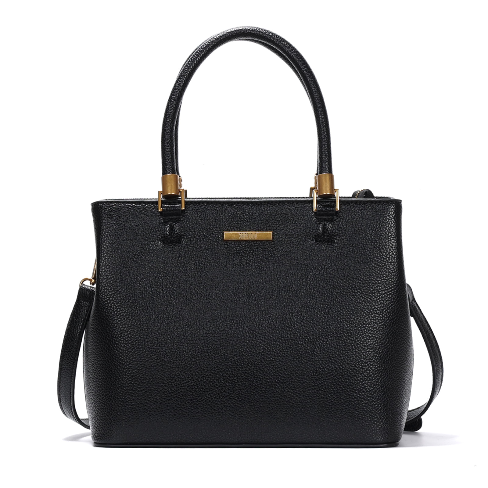 o様 Bolsa Estruturada Média Lisa Transversal Marrom com Detalhes