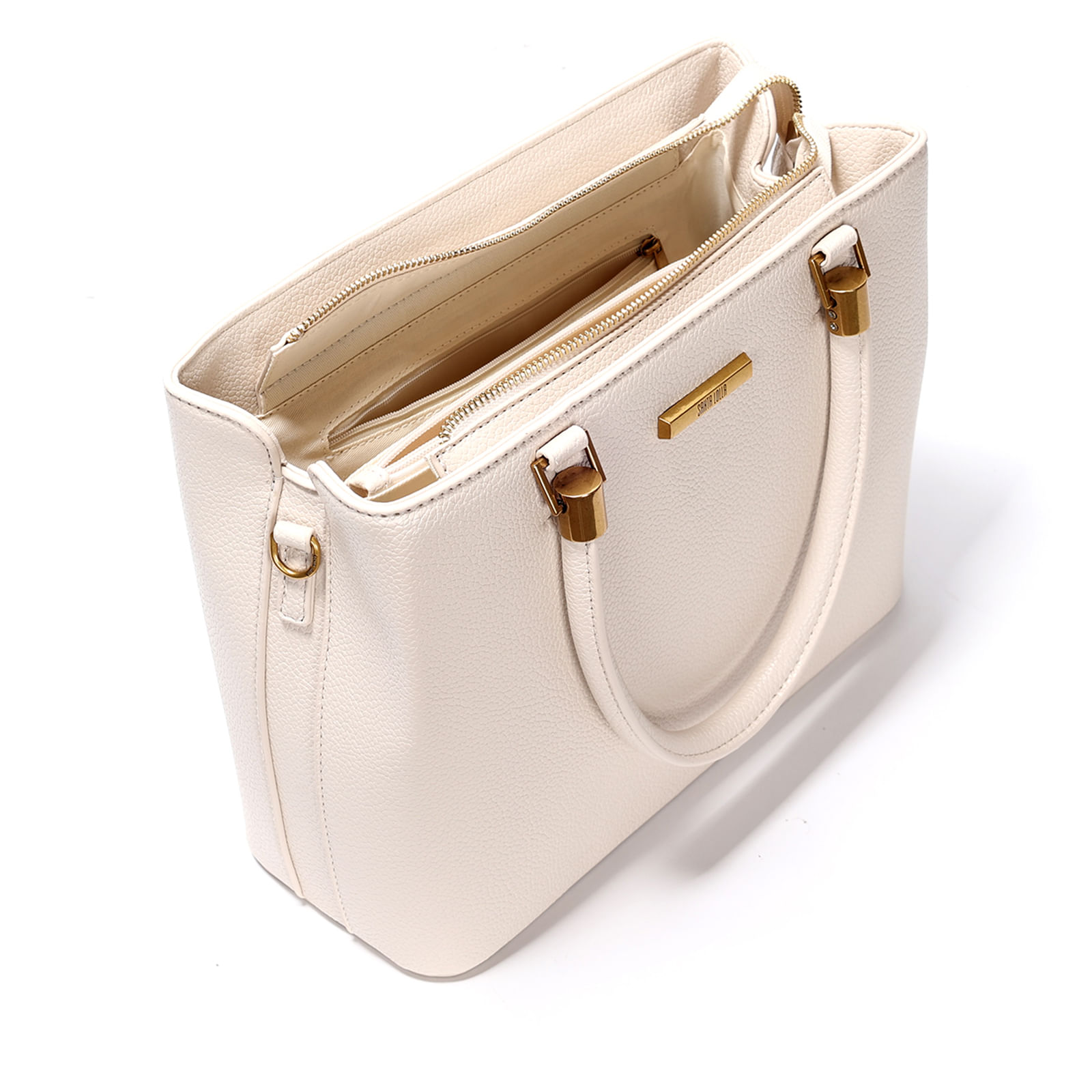 Bolsa Estruturada Média Lisa Transversal Off White com