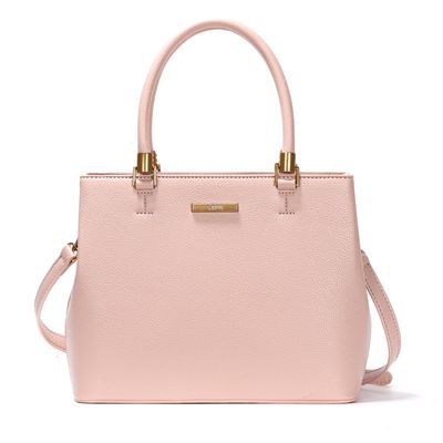 Bolsa Estruturada Média Lisa Transversal Rose com Detalhes Dourados