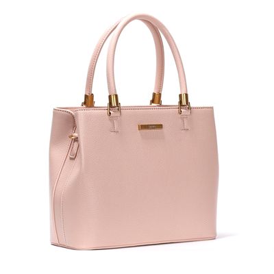 Bolsa Estruturada Média Lisa Transversal Rose com Detalhes Dourados