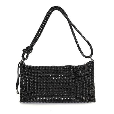 Bolsa Baguete Preta Brilho Alça Pedraria