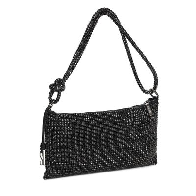 Bolsa Baguete Preta Brilho Alça Pedraria