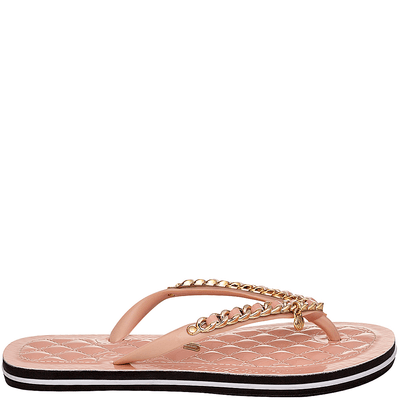 Flip Flop Matelassê Verniz Rosa Corrente Dourada