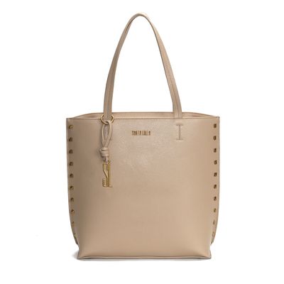 Bolsa Shopper Floater Bege Tachas Alça De Ombro
