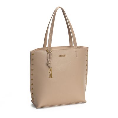 Bolsa Shopper Floater Bege Tachas Alça De Ombro