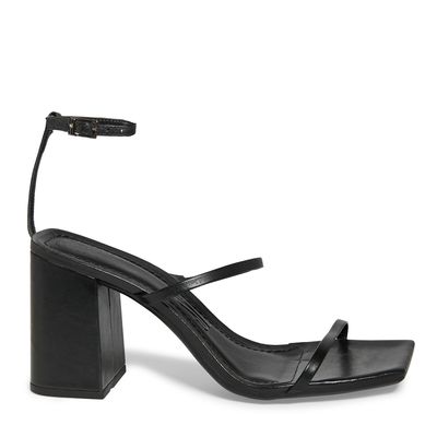 Sandália Lolla Couro Confort Preta Salto Alto Bloco