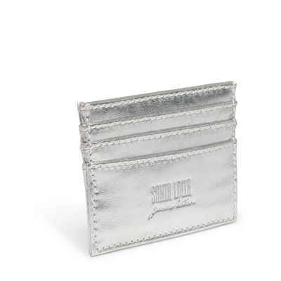Porta Cartão Couro Metalizado Prata