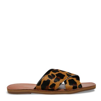 Rasteira Animal Print Couro Natural