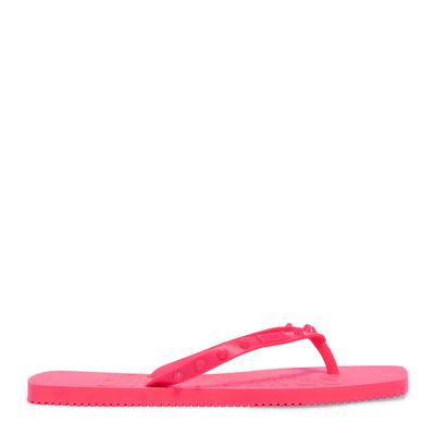 Chinelo Flip Flop Borracha Rosa Bico Quadrado Spikes