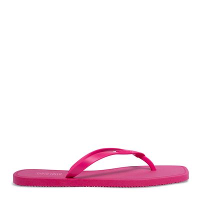 Flip Flop Rosa Neon Borracha Bico Quadrado Com Bolsa de Praia