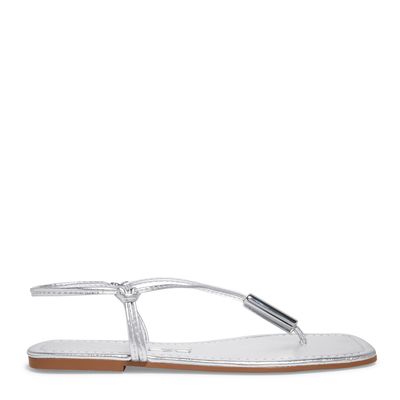Rasteira Metalizada Soft Prata Bico Quadrado