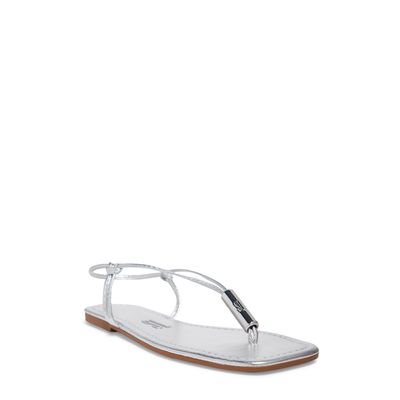 Rasteira Metalizada Soft Prata Bico Quadrado