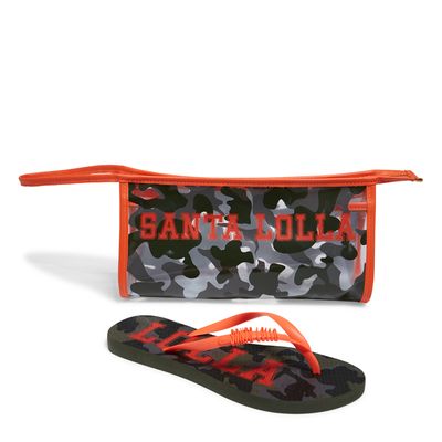 Flip Flop Preto Borracha Tira Vermelha Com Necessaire