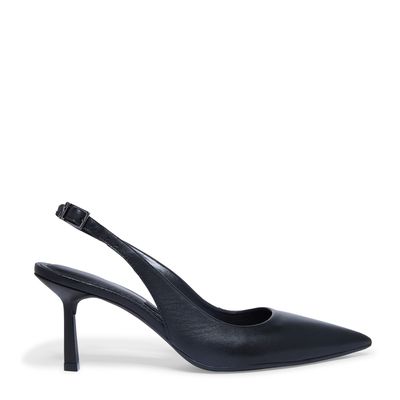 Scarpin Slingback Preto Couro Salto Fino