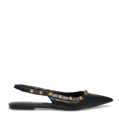 Sapatilha Preta Couro Slingback