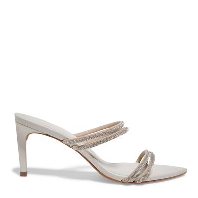 Mule Couro Tiras Brilho Off White